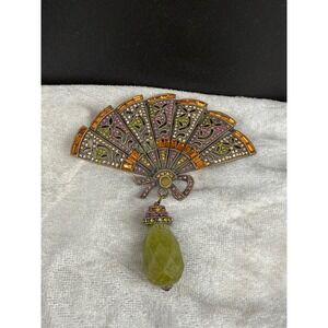 Vintage Heidi Daus‎ Brooch Floral Fan Rhinestone READ